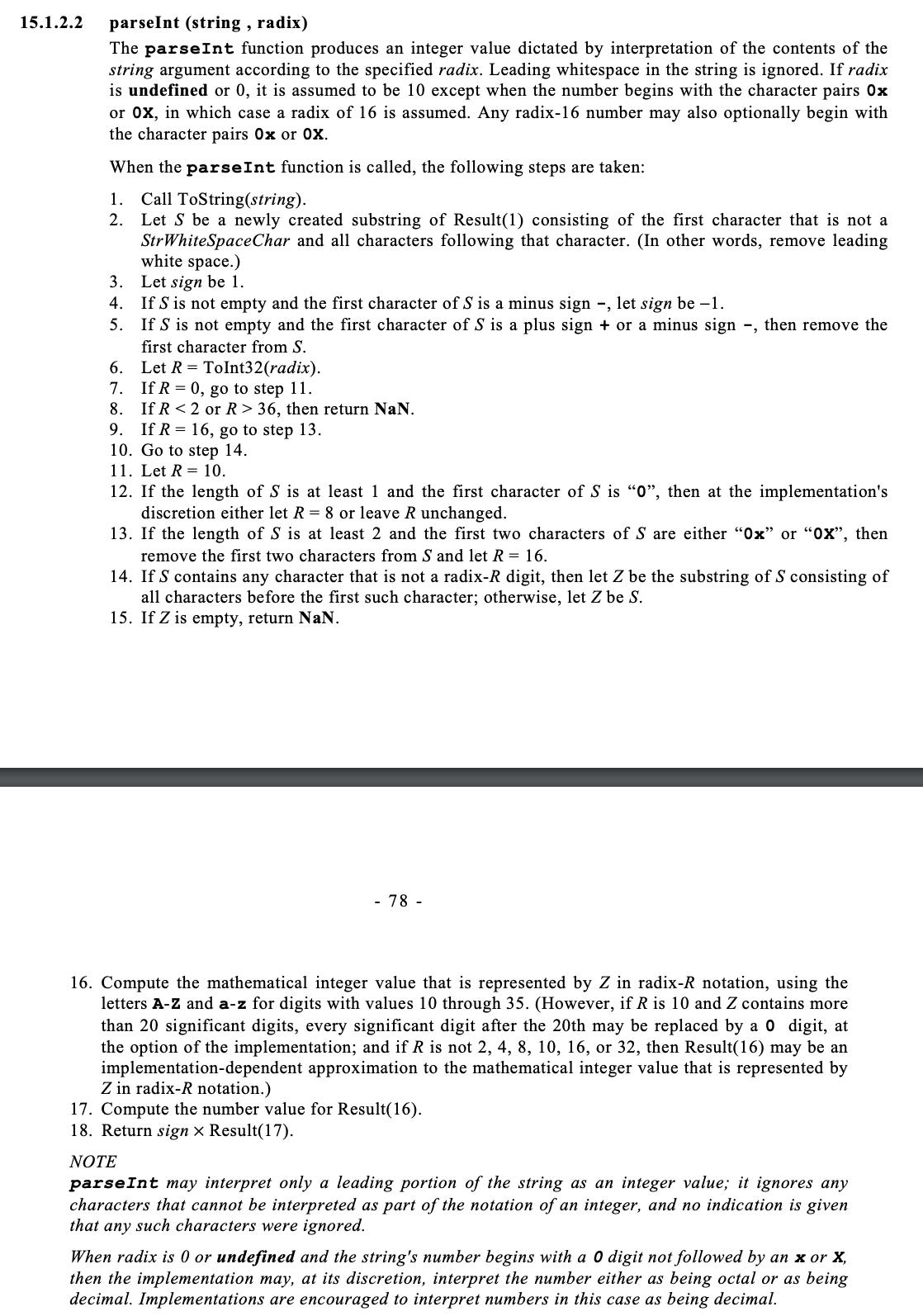The ES3 spec of parseInt.